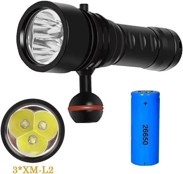 Alt view image 5 of 5 - Waterproof Diving Flashlight Dive L2 Underwater uv light 100 Meters  Torch Lamp Camping Lanterna use 26650 18650 Battery