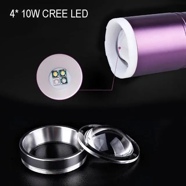 Alt view image 2 of 5 - 30W Powerful LED Portable fishing lights 4 color USB charging searchlight zoomable Hiking torch lamp power display