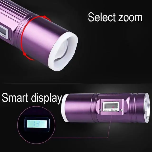 Alt view image 3 of 5 - 30W Powerful LED Portable fishing lights 4 color USB charging searchlight zoomable Hiking torch lamp power display