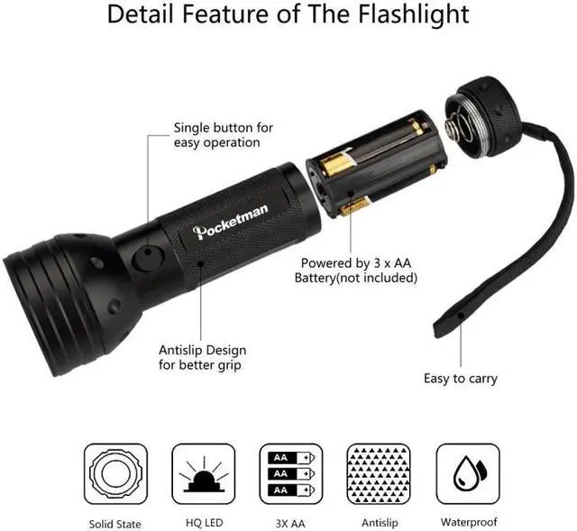 Alt view image 3 of 5 - UV Flashlight Black Light, 51 LED 395 nM Ultraviolet Torch Blacklight Detector for Dog Urine, Pet Stains and Bed Bug