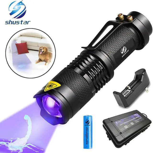Main image of Flashlight Ultra Violet Light With Zoom Function Mini Black Light Pet Urine Stains Detector Scorpion Use AA/14500 battery