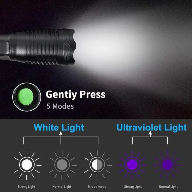 Alt view image 3 of 5 - uv led flashlight Waterproof Torch T6&UV LED Multi-function flash light use 18650 battery portable Urine Stains tactical light