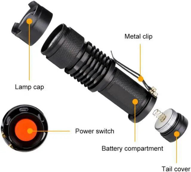 Alt view image 4 of 5 - Zoomable Focus Flashlight CREE XPE Red/Green /Purple UV/ White Tactical Flashlight Coyote Hog Hunting Light Lamp AA/14500