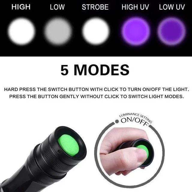 Alt view image 4 of 5 - 7000LM 2 in 1 UV LED Flashlight 395nm Ultraviolet Urine Detector Purple/White Light UV Torch for Carpet Pet Urine Catch Scorpion