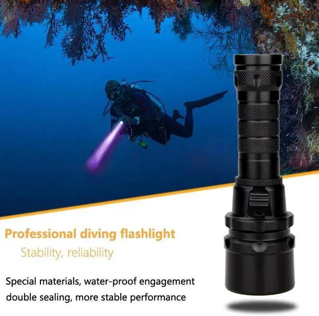 Alt view image 2 of 5 - Professional UV Light Underwater Rechargeable 18650 Battery LED XPE Diving Flashlight 100M Torch Scuba 10W 365-395nm Lanterna