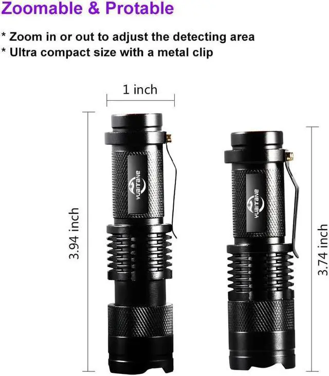 Alt view image 3 of 5 - 365nm/395nm UV Flashlight Ultra Violet Light Zoomable UV light Torch Lamp For Marker Checker Detection Use AA/14500 battery