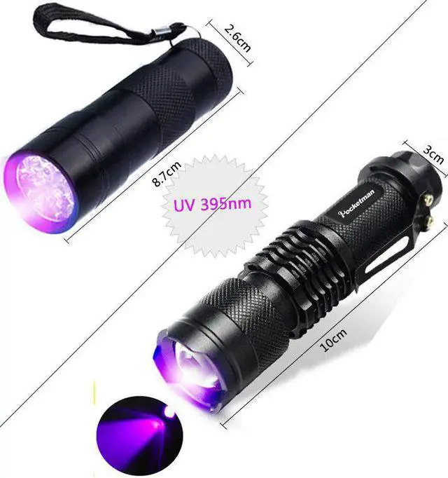 Alt view image 3 of 5 - flashlight Mini LED Torch 395nm blacklight Wavelength Violet Light 9LED Flash Light Torch lantern Aluminum Lamp