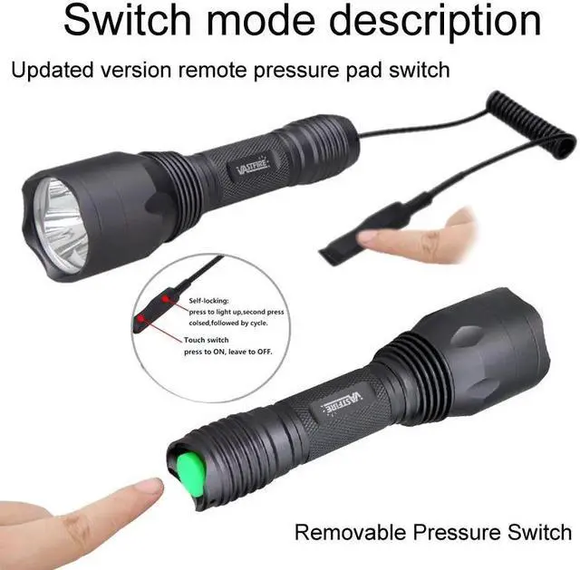 Alt view image 4 of 5 - Tactical Green/Red/ UV Outdoor Flashlight Blood Tracker Hog Tactical Remote Pressure Switch Weapon Light For Hunting Fishing
