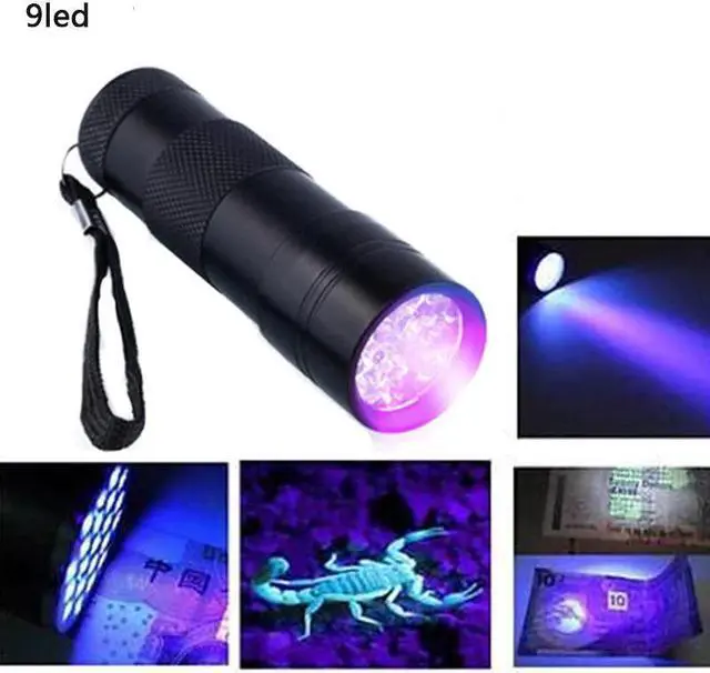 Alt view image 4 of 5 - flashlight Mini LED Torch 395nm blacklight Wavelength Violet Light 9LED Flash Light Torch lantern Aluminum Lamp