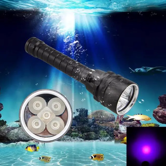Alt view image 2 of 5 - Waterproof Scuba diving flashligh 18650 5X UV Flash Light LED Lantern Torche Underwater 100m 365nm-395nm