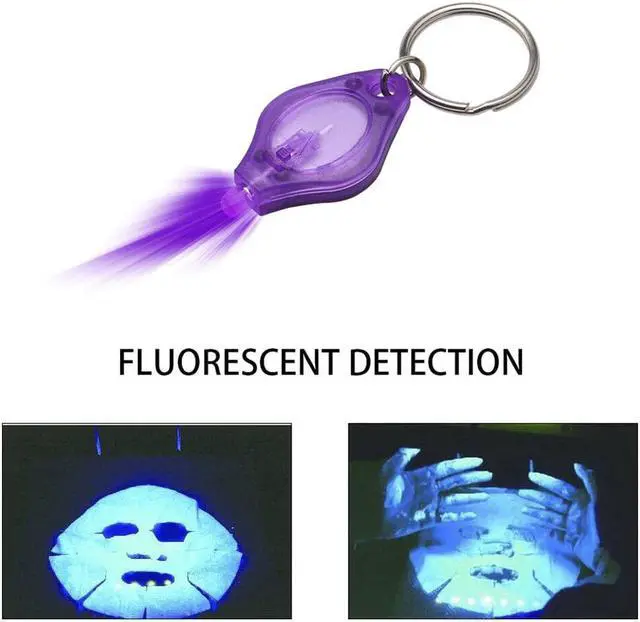 Alt view image 3 of 5 - 395nm Purple UV LED Mini Keychain light LED Flashlight Torch Black light Lamp Id Currency Passports Cat Dog pet urine Detector