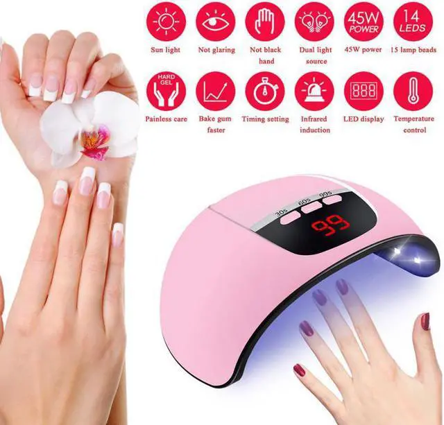 Alt view image 2 of 5 - 45W Nail Lamp Professional Nail Polish Dryer Lamp LED UV Gel Acrylic LCD Display Manicure 30s/60s/99s Timer Nail Art Tools White