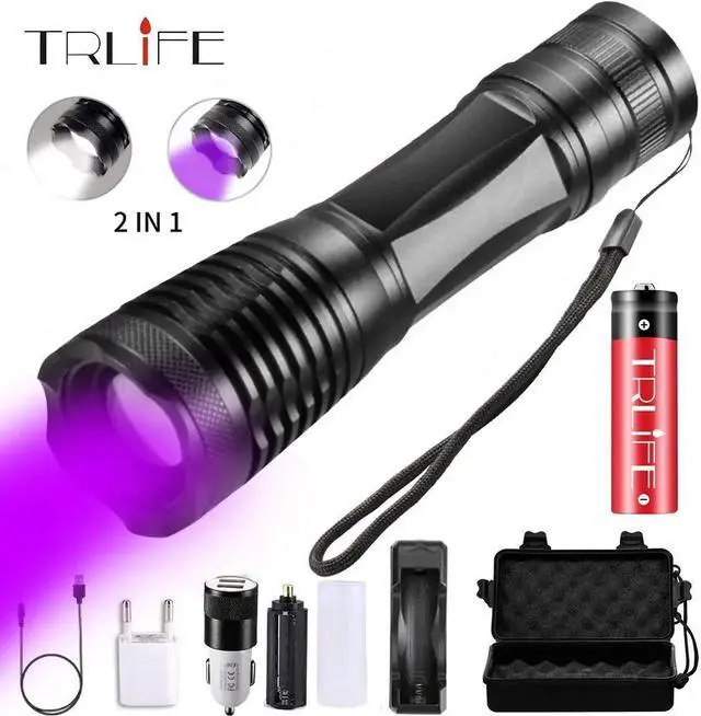 Main image of 2 in 1 UV Flashlight LED Linternas Torch 395nm Ultraviolet Urine Detector Light for camping Carpet Pet Urine Catch Scorpions