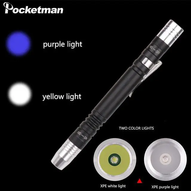Alt view image 4 of 5 - 2 in 1 Mini UV LED Flashlight Pen Flashlight Multifunctional 395nm Ultra Violet Flashlight Purple White Light Torch