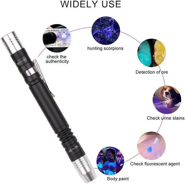 Alt view image 3 of 5 - 2 in 1 Mini UV LED Flashlight Pen Flashlight Multifunctional 395nm Ultra Violet Flashlight Purple White Light Torch