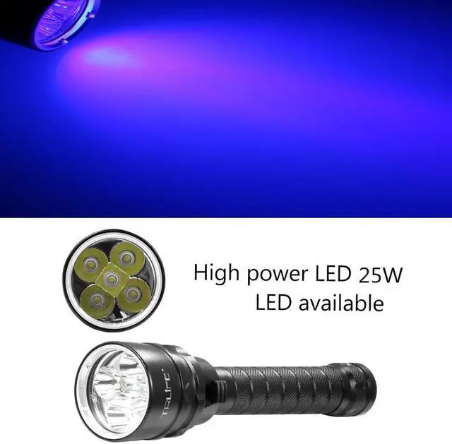Alt view image 3 of 5 - LED Flashlight UV Scuba Ultraviolet 5/3 LED Lantern Purple Light Underwater 200M Dive Aluminum Torch 395nm Waterproof