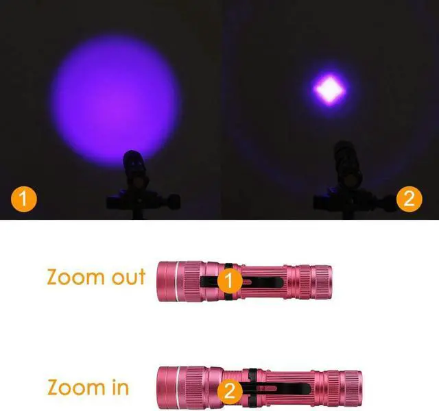 Alt view image 3 of 5 - 3 Modes LED UV Flashlight Ultraviolet Torch Zoom Function Mini UV Light Pet Urine Stains Detector Scorpion Hunting Use AA/14500
