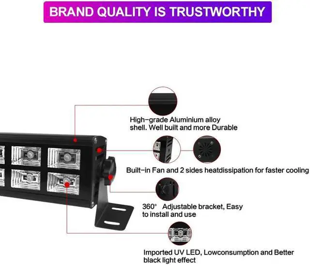 Alt view image 5 of 5 - Stage Lights 27W/54W Disco Light Sound Activated UV Wash Lights Bar DMX Control Auto Play Strobe Effect Lamp Light For Party