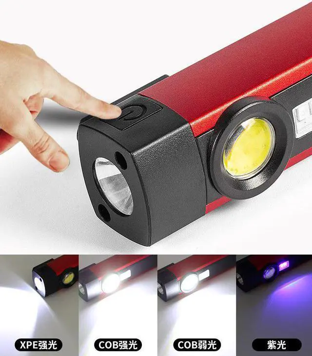 Alt view image 3 of 5 - LED Work Light UV Flashlight COB XPE USB Rechargeable Portable Working Torch UV Light 4 Modes with Magnet Inspection Lamp