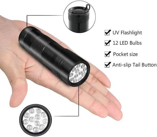 Alt view image 3 of 5 - 12 LEDs 395nm UV Handheld Flashlight Black Light Ultraviolet Urine Detector Torch linterna For Dog/Cat/Pet Urine & Dry Stains