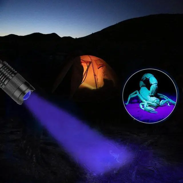Alt view image 5 of 5 - quality UV Light 100LED 51LED Q5LED UV Light Zoom Flashlight torch light lamp safety UV Ultraviolet detection AA battery A1