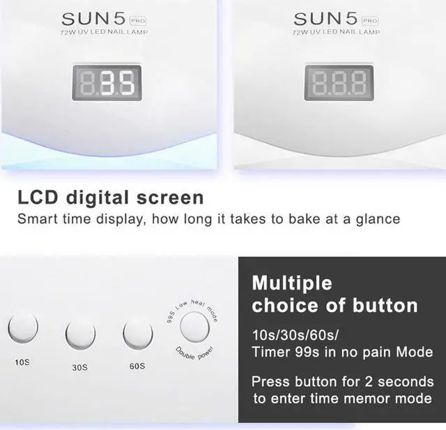 Alt view image 3 of 5 - 72W SUN5 Pro UV Lamp LED Nail Lamp Nail Dryer For All Gels Polish Sun Light Infrared Sensing 10/30/60s Timer Smart For Manicure