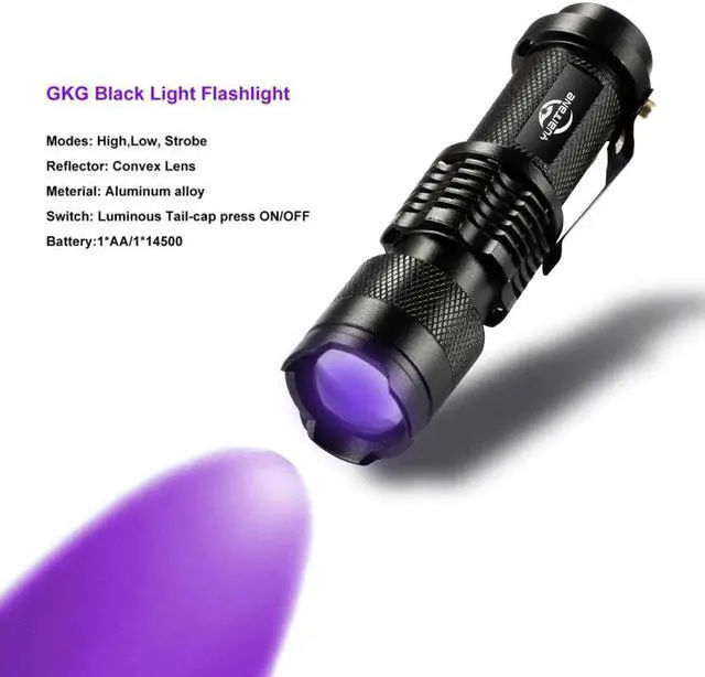 Alt view image 2 of 5 - 365nm/395nm UV Flashlight Ultra Violet Light Zoomable UV light Torch Lamp For Marker Checker Detection Use AA/14500 battery