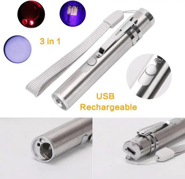 Alt view image 2 of 5 - 3 in1 800LM Mini Aluminium Alloy USB Rechargeable LED Laser Pointer & UV Torch Pen & Flashlight Multifunction Lamp