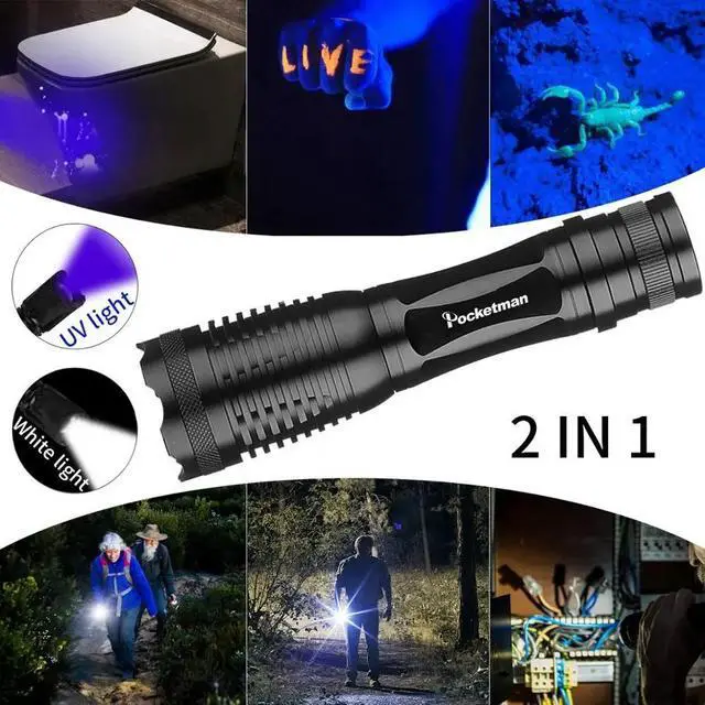 Alt view image 3 of 5 - 7000LM 2 in 1 UV LED Flashlight 395nm Ultraviolet Urine Detector Purple/White Light UV Torch for Carpet Pet Urine Catch Scorpion