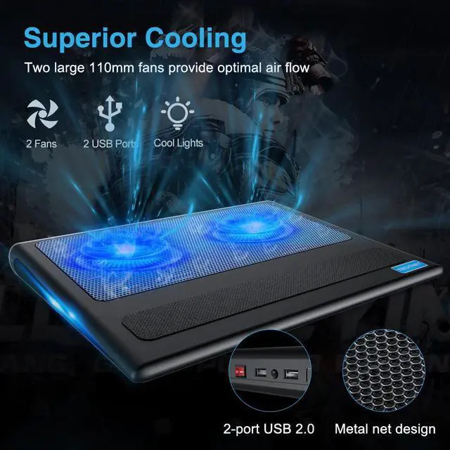Alt view image 2 of 5 - Laptop and Notebook Cooling Pad 2 Fans Laptop Cooler fits 9 -16 inch for Laptop PC Computer Cooling Pad