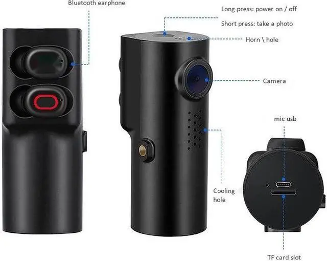 Alt view image 5 of 6 - WiFi Driving Recorder with TWS Bluetooth Headset 1080P Voice Intelligent Control