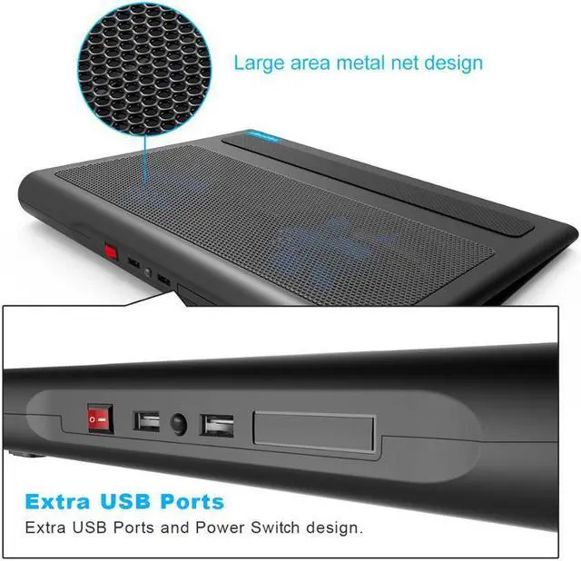 Alt view image 5 of 5 - Laptop and Notebook Cooling Pad 2 Fans Laptop Cooler fits 9 -16 inch for Laptop PC Computer Cooling Pad