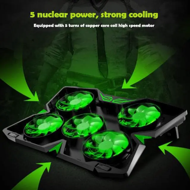 Alt view image 3 of 5 - Cooler Notebook Cooling Pad With 5 LED Fan USB Cooler Pad Computer Stand Mat For 12-17 Inch PC  Speed Adjustable