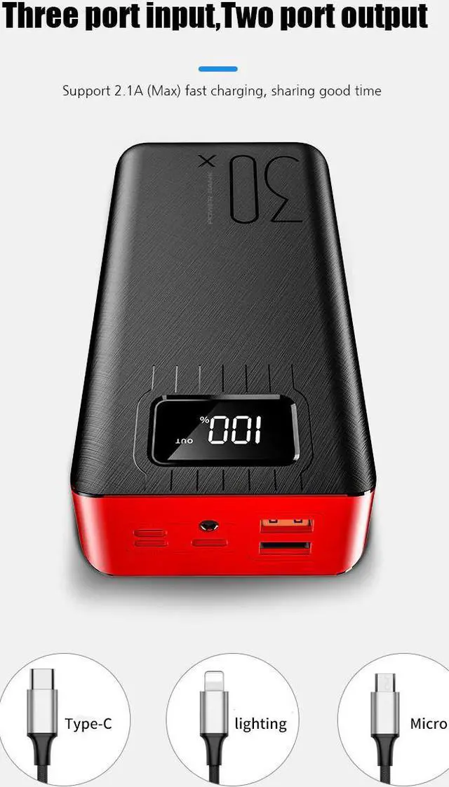 Alt view image 2 of 5 - 50000mAh Power Bank TypeC Micro USB QC Fast Charging Powerbank LED Display Portable External Battery Charger