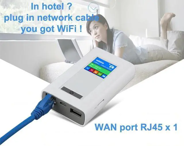 Alt view image 2 of 5 - 5200mAh power bank 3G 4G LTE wifi router Wireless Unlocked pocket Hotspot dual Sim Card Slots RJ45 port car wifi modem