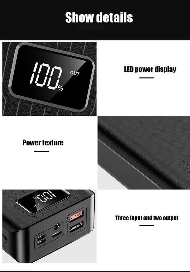 Alt view image 4 of 5 - 50000mAh Power Bank TypeC Micro USB QC Fast Charging Powerbank LED Display Portable External Battery Charger