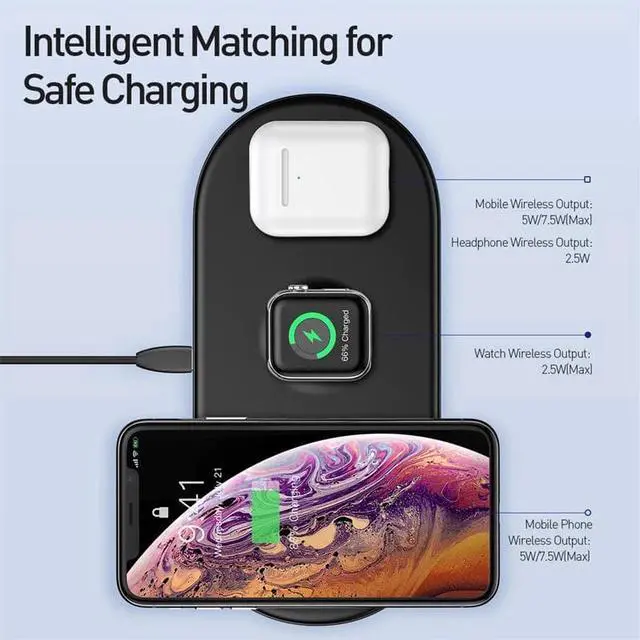 Alt view image 2 of 5 - 3 in 1 Qi Wireless Charger For  Watch For iPhone X XS XR  S10 18W Fast Charger For watch phone 11