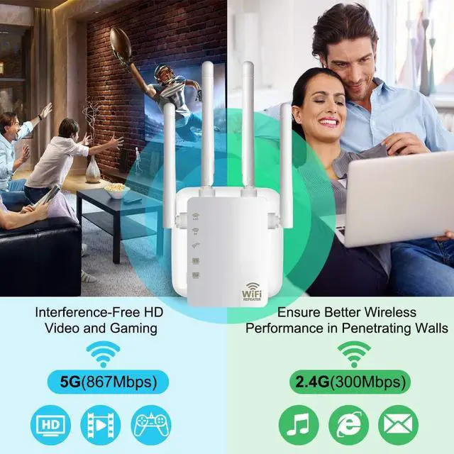 Alt view image 5 of 5 - Range Extender 300/ 1200Mbps Dual Band 2.4/5GHz Wi-Fi Internet Signal Booster Wireless Repeater for Router Easy Setup WPS