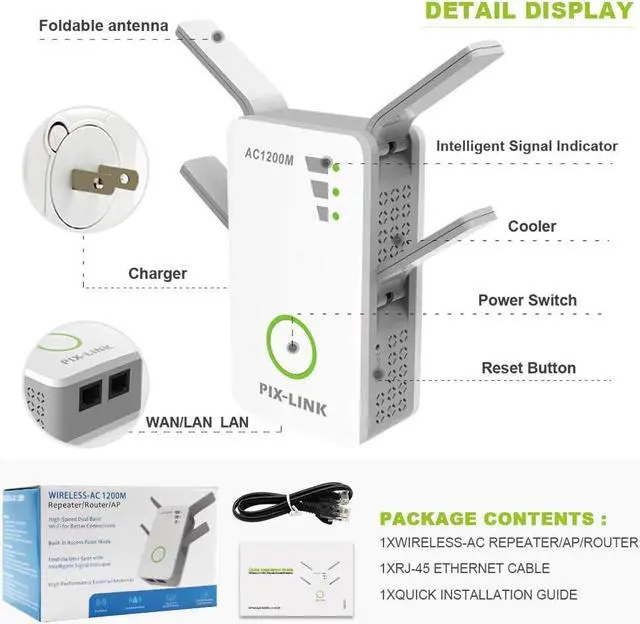 Alt view image 5 of 5 - 1200Mbps Wireless Router Wifi Range Extender Repeater Signal Booster 2.4/5GHz Dual Band AP WPS With 4 External Antennas