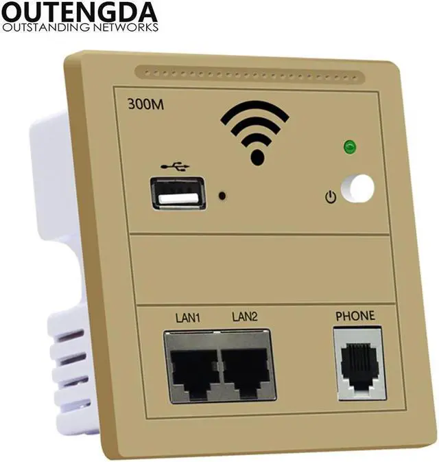 Alt view image 4 of 5 - Wall WiFi Access Pot Wireless AP Repeater WiFi Router 300Mbps IEEE802.3af POE White Gold Black for Hotel Dormitory Office