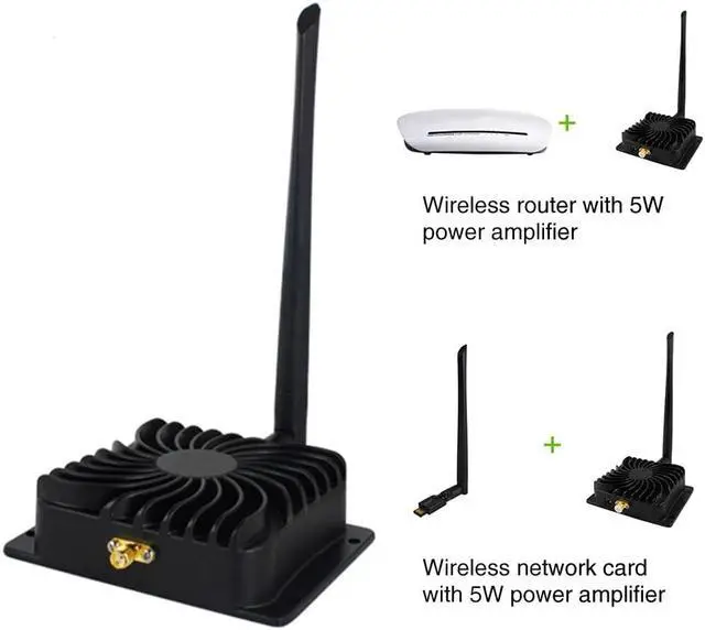 Alt view image 3 of 5 - 2.4GHz Black Durable Repeater 5W Aluminum Power Amplifier Broadband Low Noise WIFI High Power Signal Booster For Wireless Router