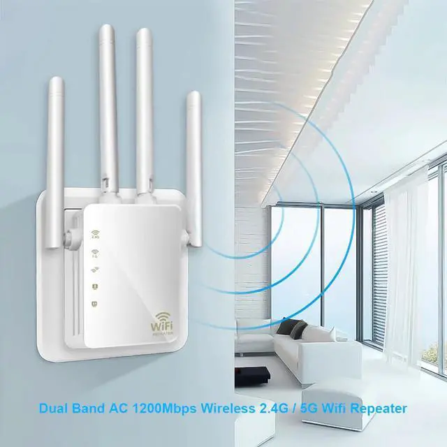 Alt view image 2 of 5 - 2.4G/5G Dual Band WiFi Repeater 1200Mbps Wireless Range Extender AP Router Wifi Signal Amplifier with 4 Antennas for Hotel/Home