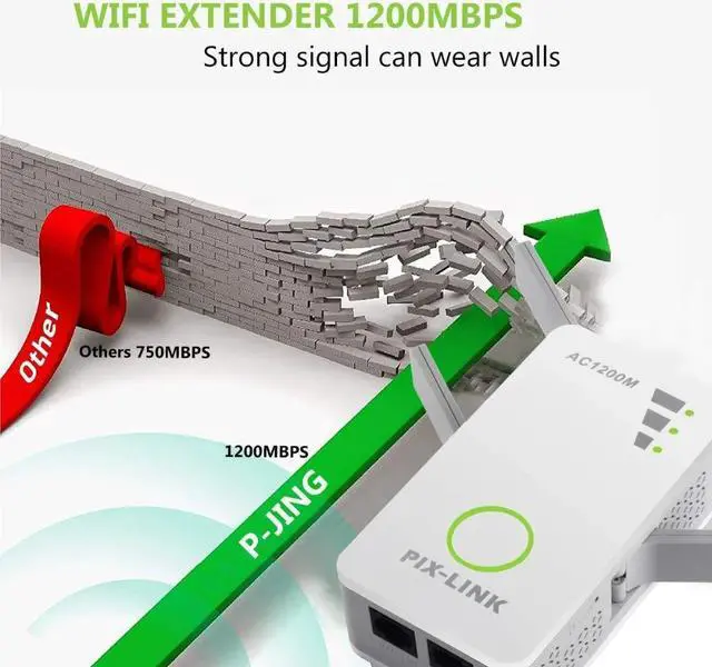 Alt view image 3 of 5 - Original  300/1200Mbps Router WiFi Extender Signal Booster Wireless Repeater Dual Band 2.4/5GHz Wi-Fi Range Plug in Home