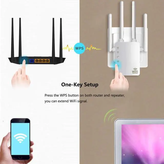 Alt view image 5 of 5 - Wifi Repeater Router 300/1200Mbps Dual-Band 2.4/5G 4Antenna Wi-Fi Range Extender Wi Fi Routers Home Network Supplies