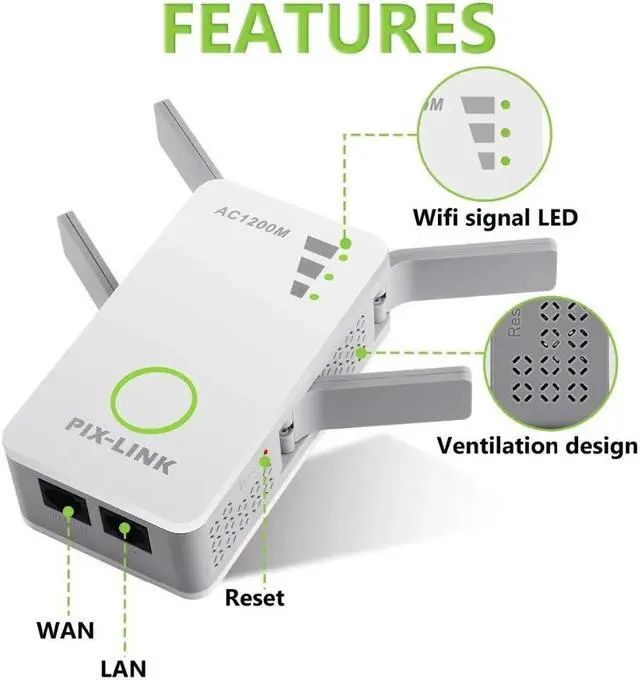 Alt view image 2 of 5 - Original  300/1200Mbps Router WiFi Extender Signal Booster Wireless Repeater Dual Band 2.4/5GHz Wi-Fi Range Plug in Home