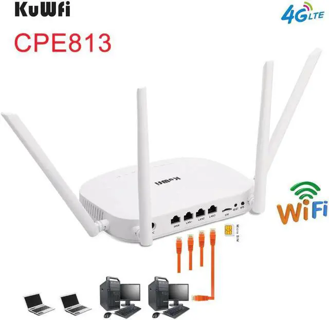 Alt view image 2 of 5 - 4G LTE Wifi Router 300Mbps 3G/4G Wireless CPE Router with Sim Card Slot Support 4G to LAN With 4pcs Antennas up to 32users