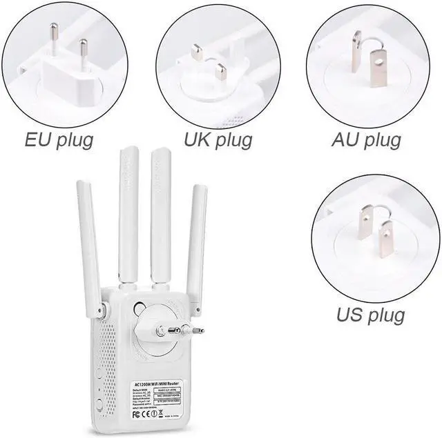 Alt view image 4 of 5 - 1200Mbps Wall Plug Routers AC1200 Dual Band Wireless Wi-Fi AP Wifi Repeater Router Extender Booster 2.4/5GHz English Firmware