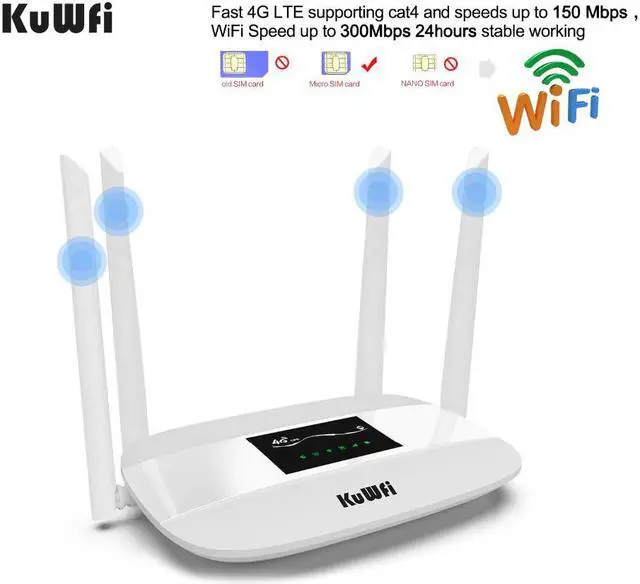 Alt view image 3 of 5 - 300Mbps Unlocked 4G LTE Wifi Router, Indoor 4G Wireless CPE Router with 4Pcs Antennas and LAN Port&SIM Card Slot Up to 32users