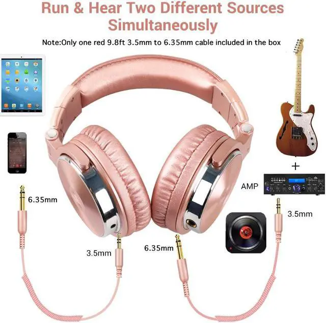Alt view image 5 of 5 - Professional Studio DJ Wired Headphones With Microphone Over Ear HiFi Monitors Music Headset Earphone For Phone PC Pink