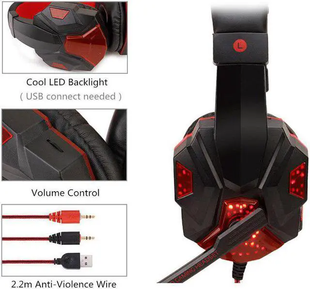 Alt view image 3 of 5 - Gaming Big Headphones with Light Mic Stereo Earphones Deep Bass for PC Computer Gamer Laptop PS4 Games audifonos gamer
